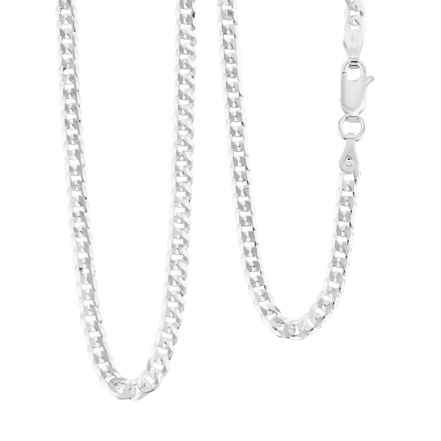 Italian Flat Curb Rhodium Over Sterling Silver Chain Necklace (18 Inches) (5.10 Grams)