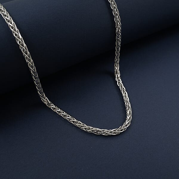 Italian Franco Chain Necklace In Rhodium Over Sterling Silver 25.56 Grams 24 Inches