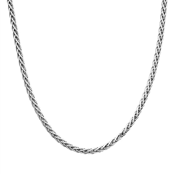 Italian Franco Chain Necklace In Rhodium Over Sterling Silver 25.56 Grams 24 Inches