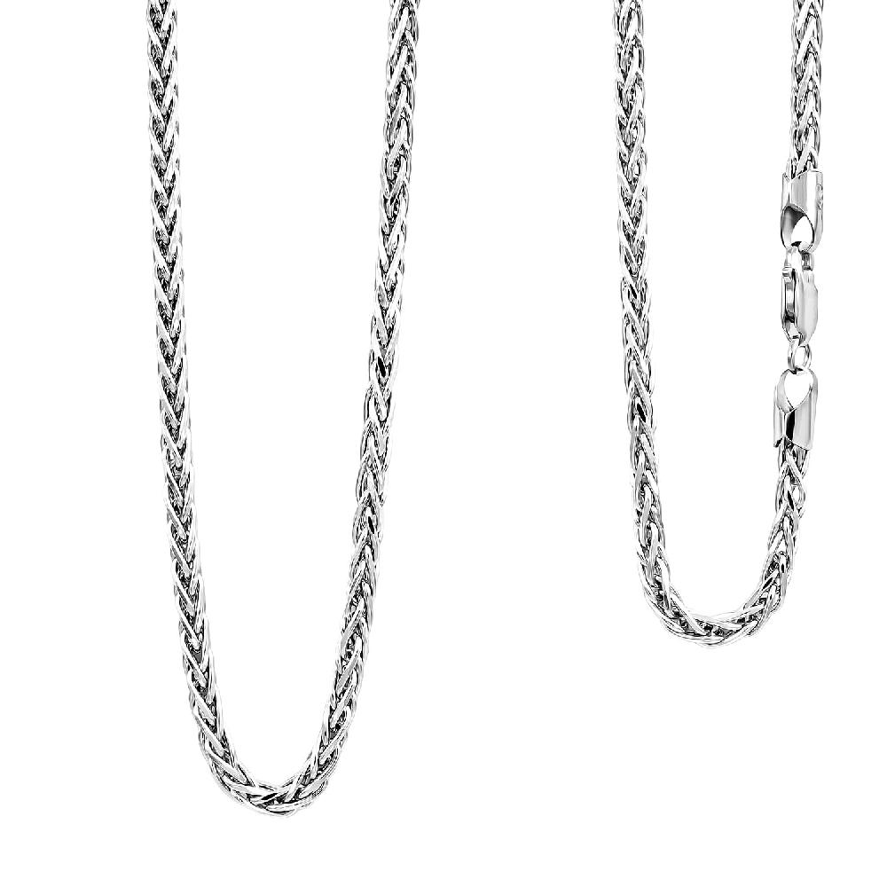 Italian Franco Chain Necklace in Rhodium Over Sterling Silver 25.56 Grams 24 Inches