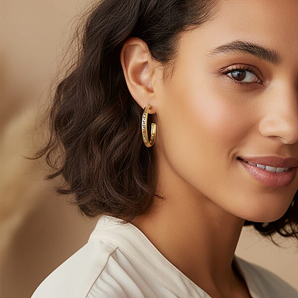 Italian Greek Key Hoop Earrings In 10K Yellow Gold 2 Grams