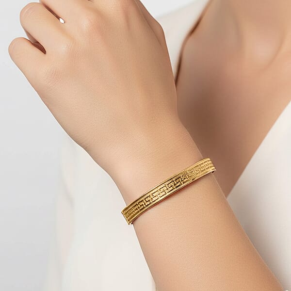 Italian Greek Key Mesh Bangle Bracelet In 10K Yellow Gold (7.00 Inches)