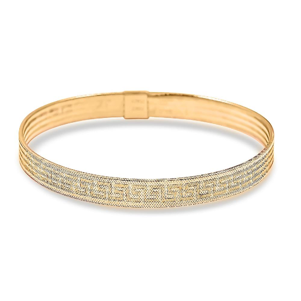 Italian Greek Key Mesh Bangle Bracelet in 10K Yellow Gold (7.00 Inches)