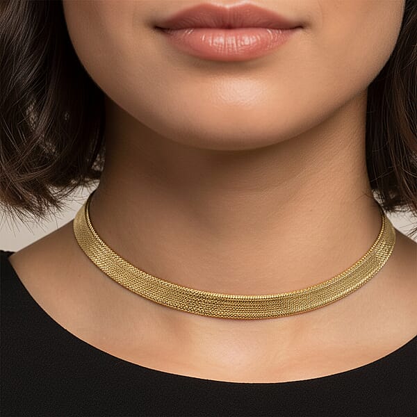 Italian Greek Key Mesh Omega Chain Necklace In 10K Yellow Gold 4.46 Grams 18-20 Inches