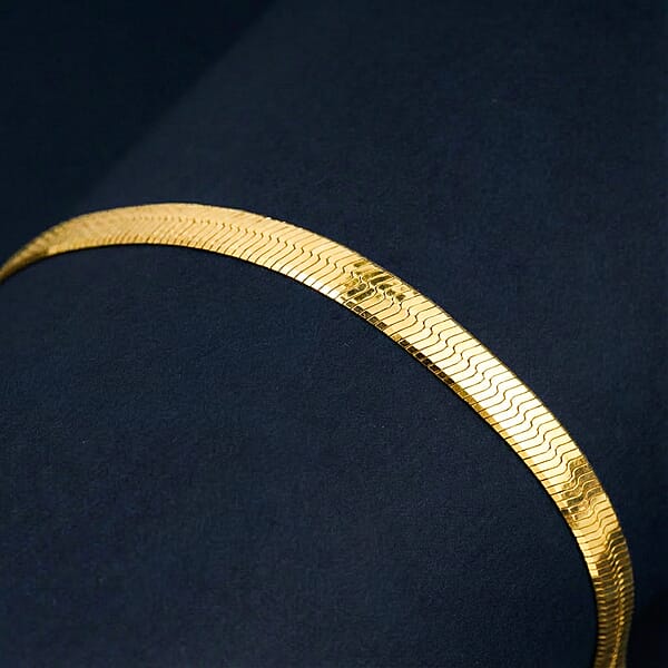 Italian Herringbone Chain Bracelet In 14K Yellow Gold Over Sterling Silver (7.00 In) 4.24 Grams