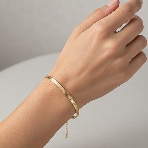 Italian Herringbone Chain Bracelet In 14K Yellow Gold Over Sterling Silver (7.00 In) 4.24 Grams
