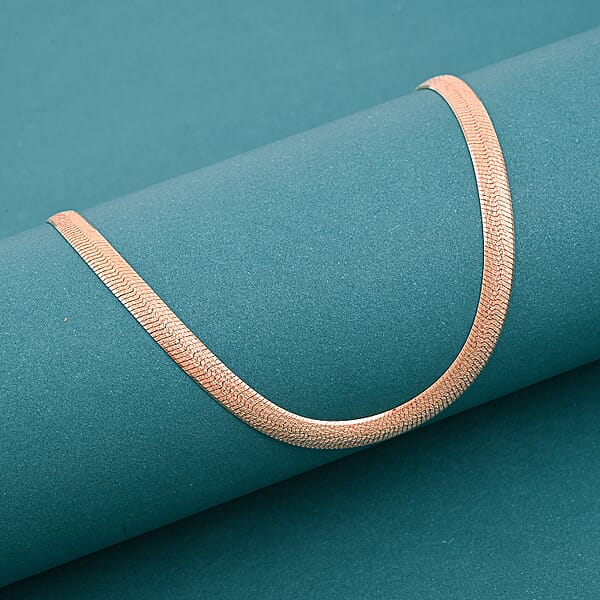 Italian Herringbone Chain Necklace In 14K Rose Gold Over Sterling Silver 10.44 Grams 20 Inches