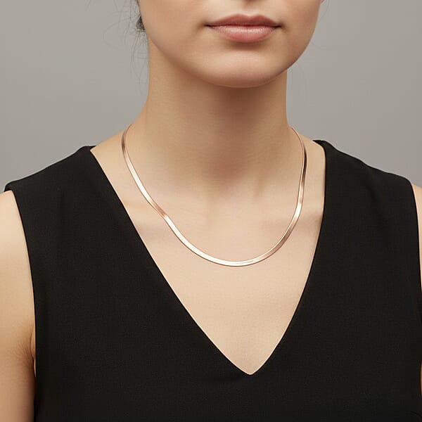 Italian Herringbone Chain Necklace In 14K Rose Gold Over Sterling Silver 10.44 Grams 20 Inches