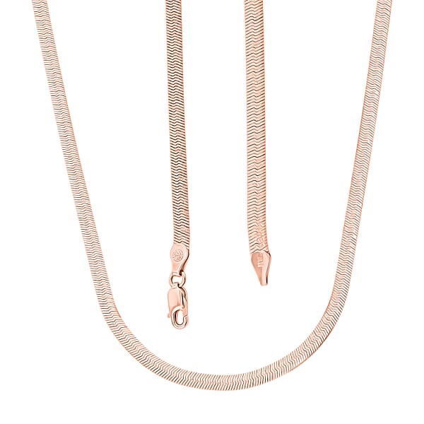 Italian Herringbone Chain Necklace In 14K Rose Gold Over Sterling Silver 10.44 Grams 20 Inches