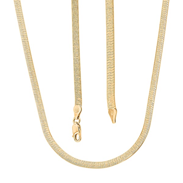 Italian Herringbone Chain Necklace In 14K Yellow Gold Over Sterling Silver 10.21 Grams 20 Inches