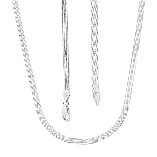 Italian Herringbone Chain Necklace In Rhodium Over Sterling Silver 10.35 Grams 20 Inches