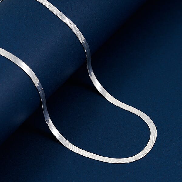 Italian Herringbone Necklace In Rhodium Over Sterling Silver 5.80 Grams 18 Inches