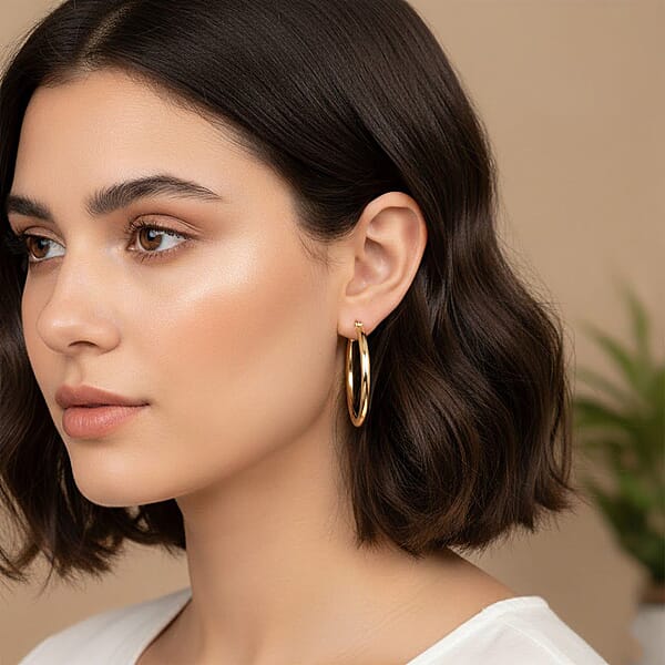 Italian Hoop Earrings In 14K Yellow Gold 2.3 Grams