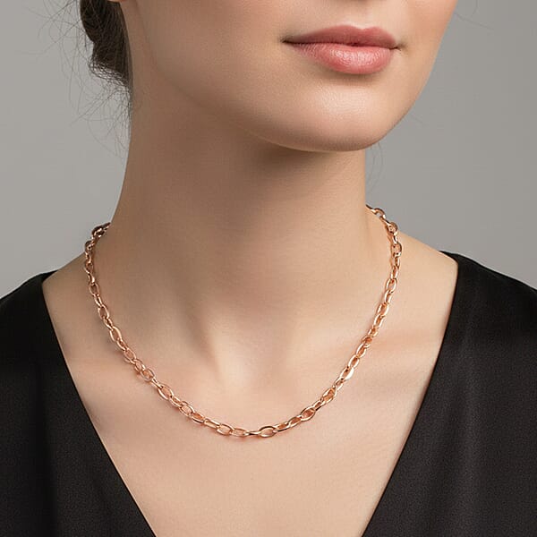 Italian Link Chain Necklace In 14K Rose Gold Over Sterling Silver 8 Grams 20 Inches