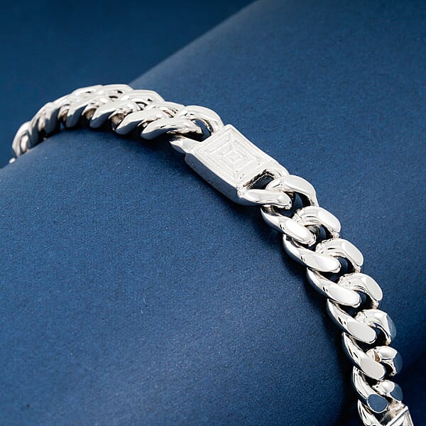 Italian Miami Cuban Chain Bracelet In Rhodium Over Sterling Silver (8.50 In) 44.30 Grams