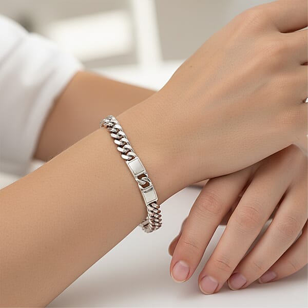 Italian Miami Cuban Chain Bracelet In Rhodium Over Sterling Silver (8.50 In) 44.30 Grams