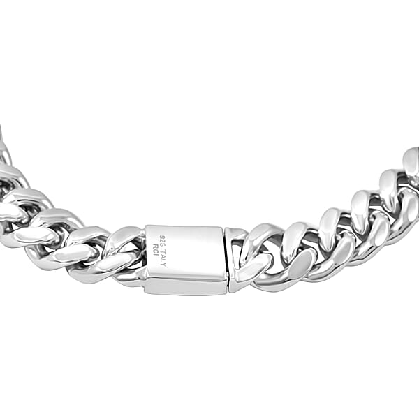 Italian Miami Cuban Chain Bracelet In Rhodium Over Sterling Silver (8.50 In) 44.30 Grams