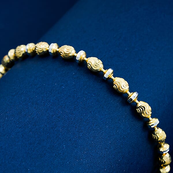 Italian Moon-cut Beaded Chain Bracelet In 14K YG Over And Sterling Silver (7.00 In) 5.47 Grams
