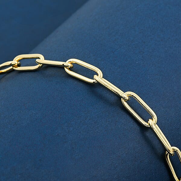 Italian Paper Clip Chain Bracelet In 14K Yellow Gold Over Sterling Silver (7.00 In) 5.50 Grams