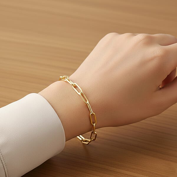 Italian Paper Clip Chain Bracelet In 14K Yellow Gold Over Sterling Silver (7.00 In) 5.50 Grams