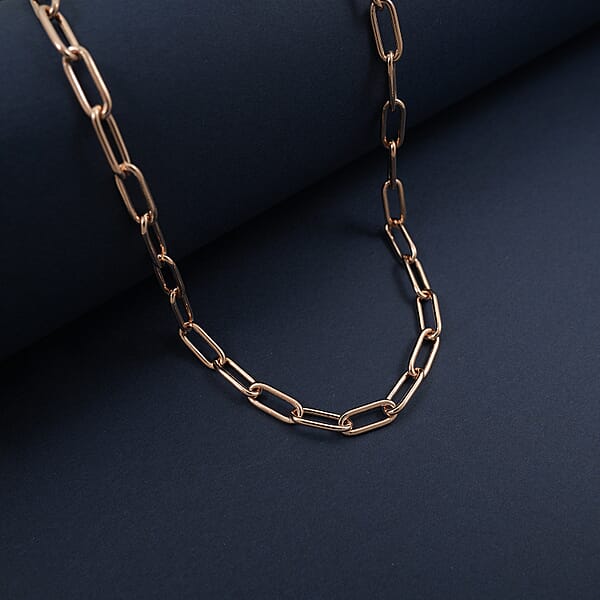 Italian Paper Clip Chain Necklace In 14K Rose Gold Over Sterling Silver 14.94 Grams 20 Inches