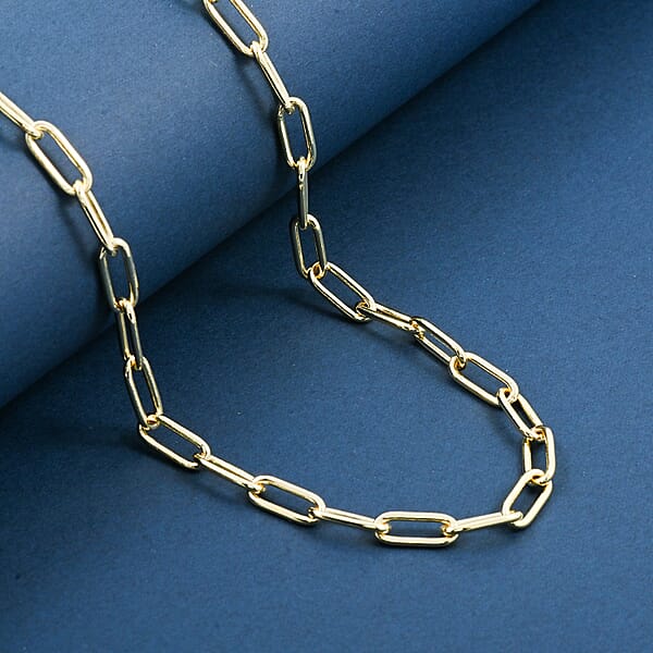 Italian Paper Clip Chain Necklace In 14K Yellow Gold Over Sterling Silver 14.94 Grams 20 Inches