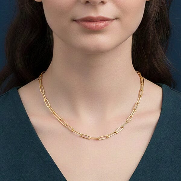 Italian Paper Clip Chain Necklace In 14K Yellow Gold Over Sterling Silver 14.94 Grams 20 Inches