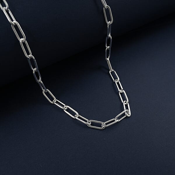 Italian Paper Clip Chain Necklace In Sterling Silver 14.94 Grams 20 Inches
