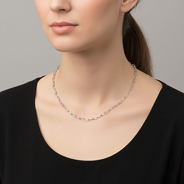 Italian Paper Clip Chain Necklace In Sterling Silver 14.94 Grams 20 Inches
