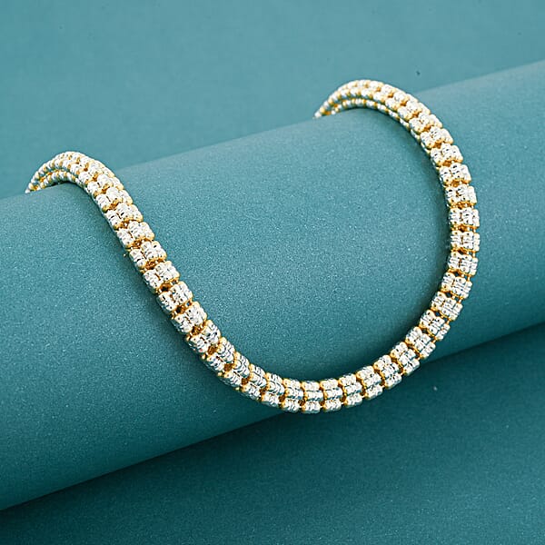 Italian Rhodium And 14K YG Over Sterling Silver Diamond-Cut Vero Lusso 5 Row Necklace 18 Inches 31.7 Grams