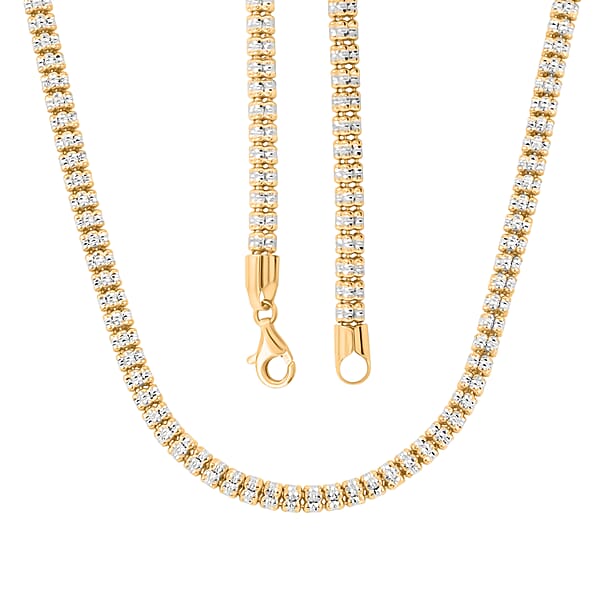Italian Rhodium And 14K YG Over Sterling Silver Diamond-Cut Vero Lusso 5 Row Necklace 18 Inches 31.7 Grams