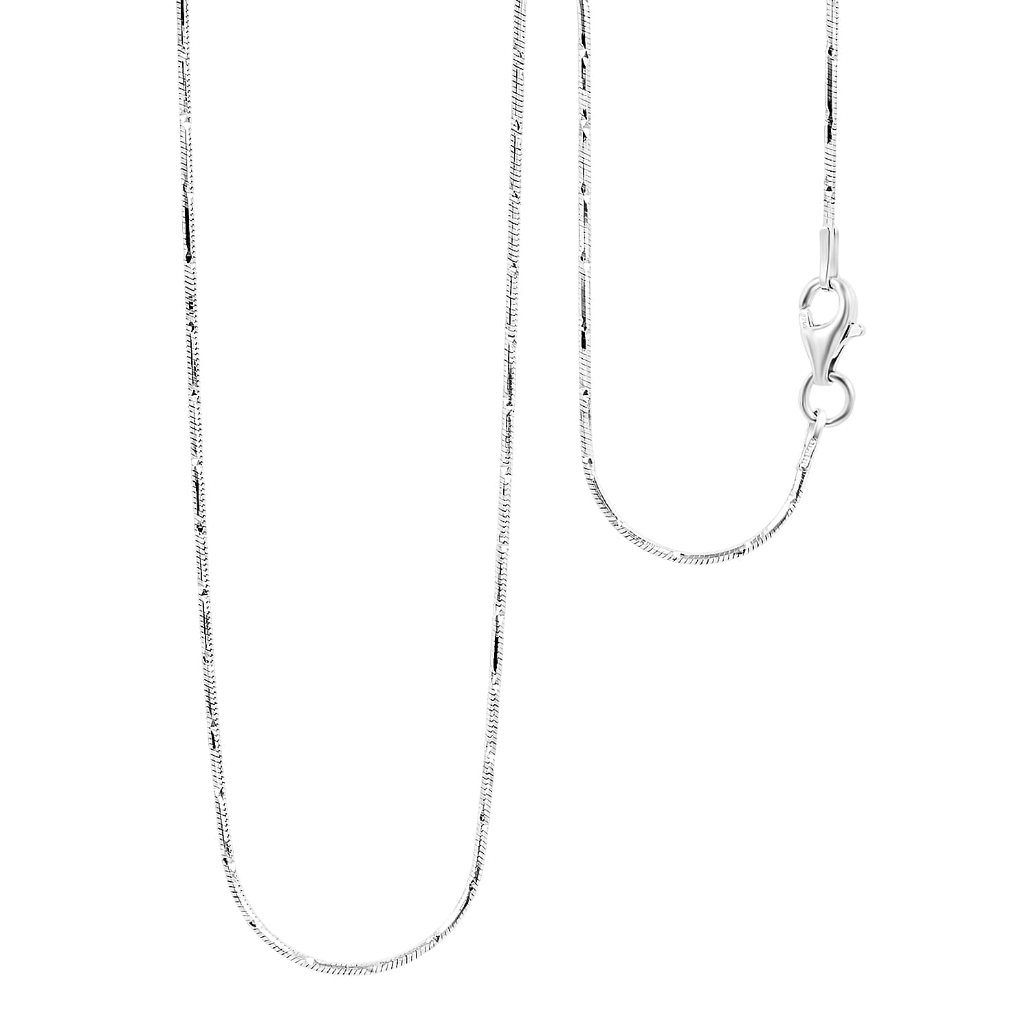 Italian Rhodium Over Sterling Silver 1mm Snake Square 8 Sided Diamond Cut Necklace 18 Inches 3.40 Grams