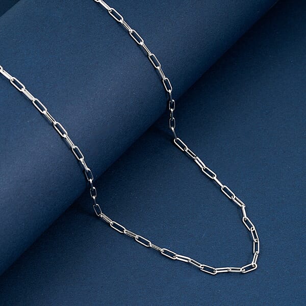 Italian Rhodium Over Sterling Silver 2.20mm Paper Clip Chain Necklace (18 Inches) (4 G)