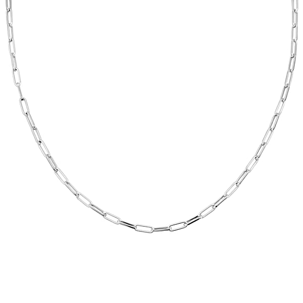 Italian Rhodium Over Sterling Silver 2.20mm Paper Clip Chain Necklace (18 Inches) (4 G)
