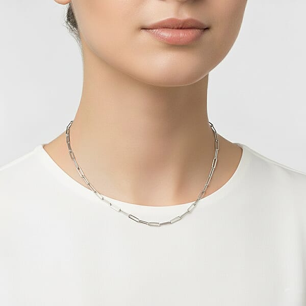 Italian Rhodium Over Sterling Silver 4.31mm Paperclip Chain Necklace (20 Inches) (15.3 G)