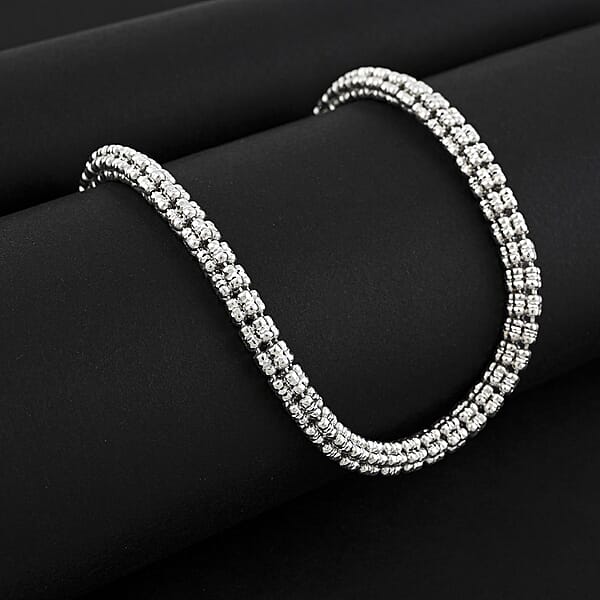 Italian Rhodium Over Sterling Silver Diamond-Cut Ice Round Chain 5 Row Necklace 18 Inches 31.8 Grams