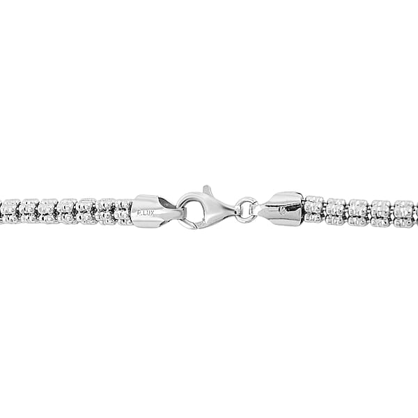 Italian Rhodium Over Sterling Silver Diamond-Cut Ice Round Chain 5 Row Necklace 18 Inches 31.8 Grams