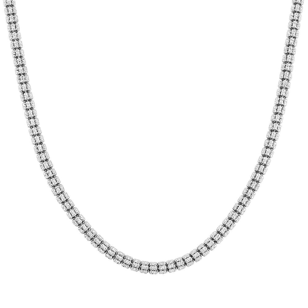 Italian Rhodium Over Sterling Silver Diamond-Cut Ice Round Chain 5 Row Necklace 18 Inches 31.8 Grams