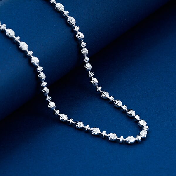 Italian Rhodium Over Sterling Silver Moon-cut Beaded Chain Necklace (20 Inches) (15.51 Grams)