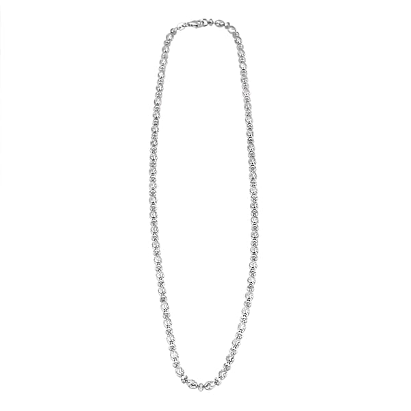 Italian Rhodium Over Sterling Silver Moon-cut Beaded Chain Necklace (20 Inches) (15.51 Grams)