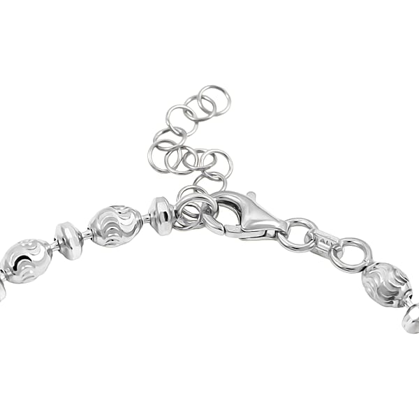 Italian Rhodium Over Sterling Silver Moon-cut Beaded Chain Bracelet (7.00 In) (6.12 Grams)