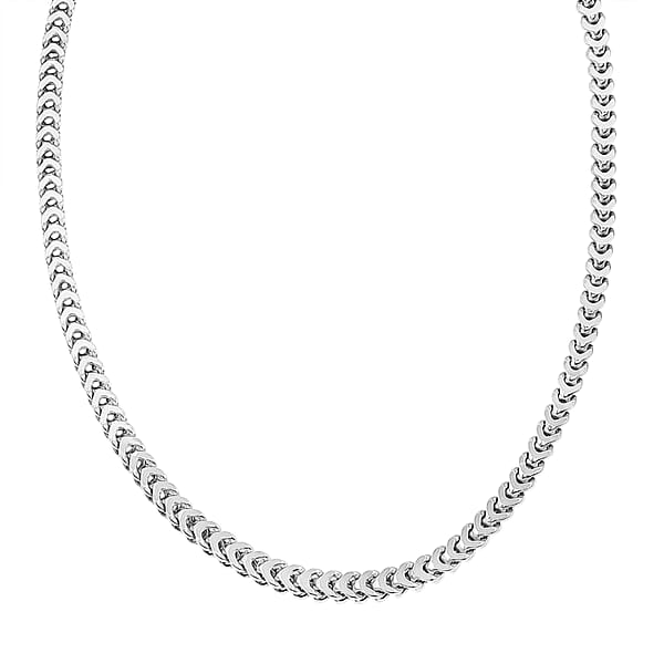 Italian Rhodium Over Sterling Silver Square Wheat 4.45mm Necklace (24 Inches) (26.3 G)
