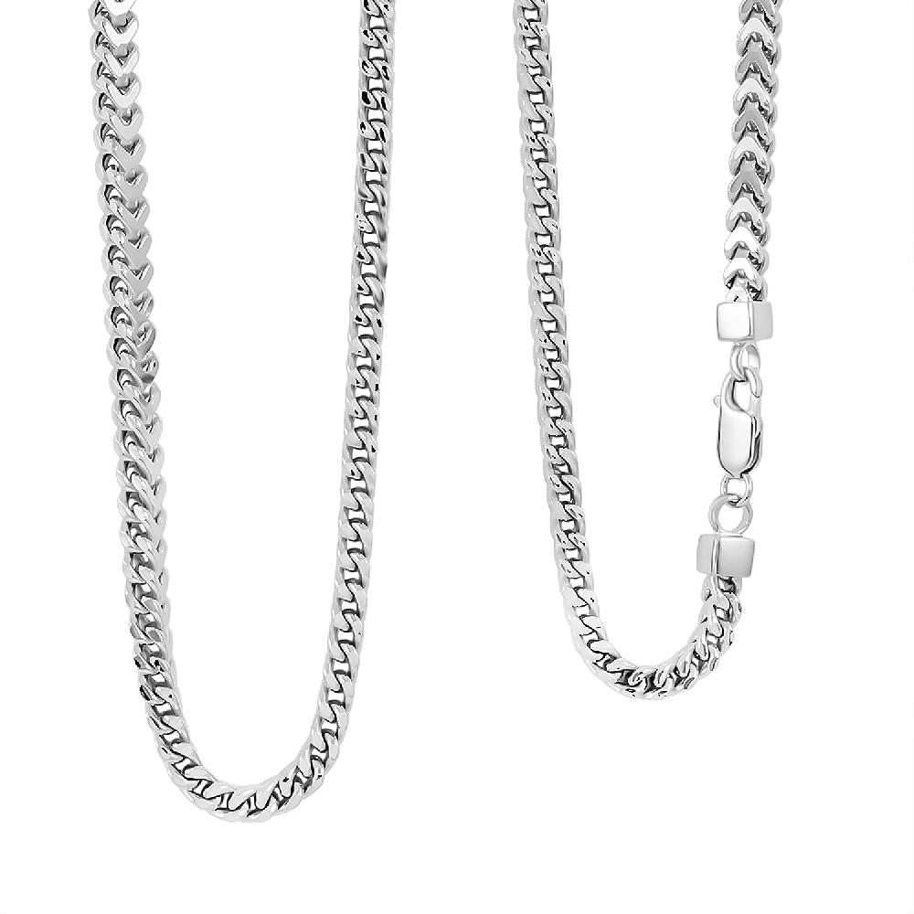 Italian Rhodium Over Sterling Silver Square Wheat 4.45mm Necklace (30 Inches) (31.5 g)