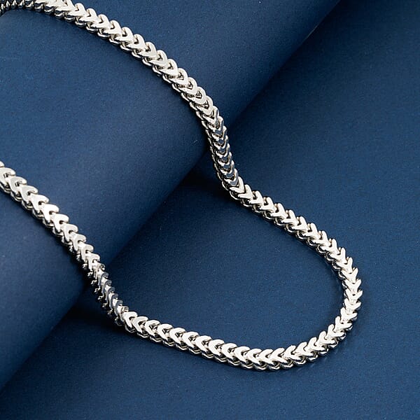 Italian Rhodium Over Sterling Silver Square Wheat 4.45mm Necklace (22 Inches) (24.3 G)