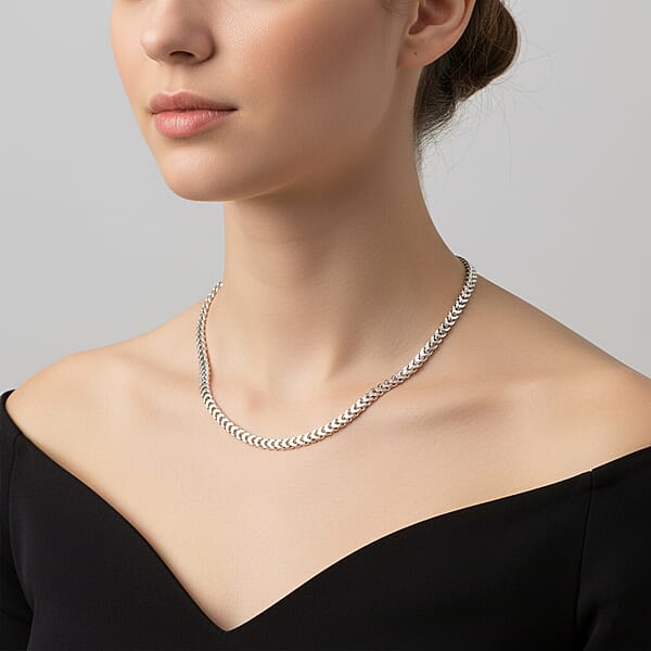 Italian Rhodium Over Sterling Silver Square Wheat 4.45mm Necklace (22 Inches) (24.3 G)