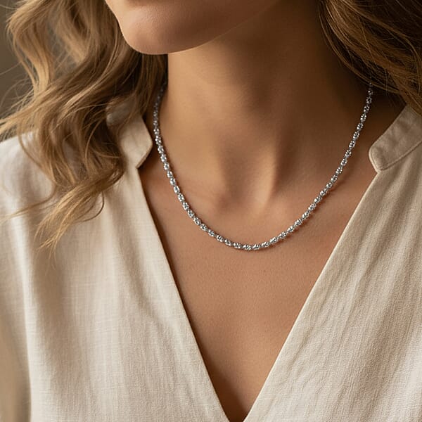 Italian Rhodium Over Sterling Silver Typhoon Chain Necklace 11.87 Grams 18 Inches