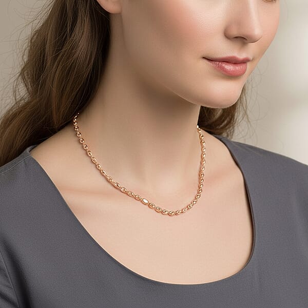 Italian Rice Chain Necklace In 14K Rose Gold Over Sterling Silver 6.30 Grams 20 Inches