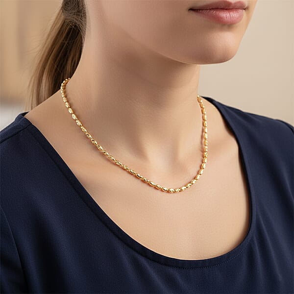 Italian Rice Chain Necklace In 14K Yellow Gold Over Sterling Silver 6.3 Grams 20 Inches