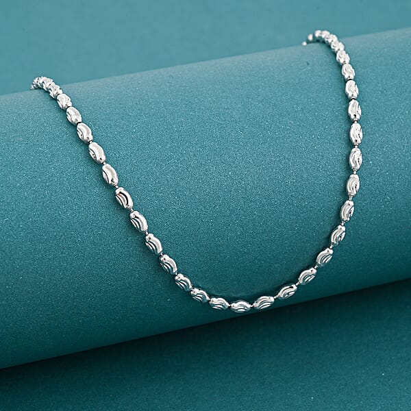 Italian Rice Chain Necklace In Rhodium Over Sterling Silver 6.3 Grams 20 Inches