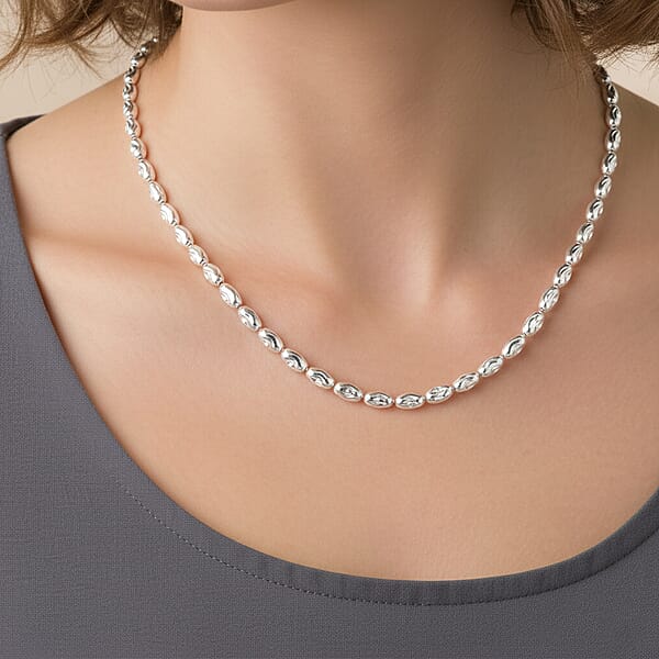 Italian Rice Chain Necklace In Rhodium Over Sterling Silver 6.3 Grams 20 Inches